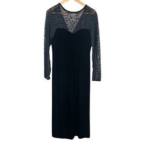 Vintage 90's Black Velvet Long Sleeve Maxi Dress Size 10